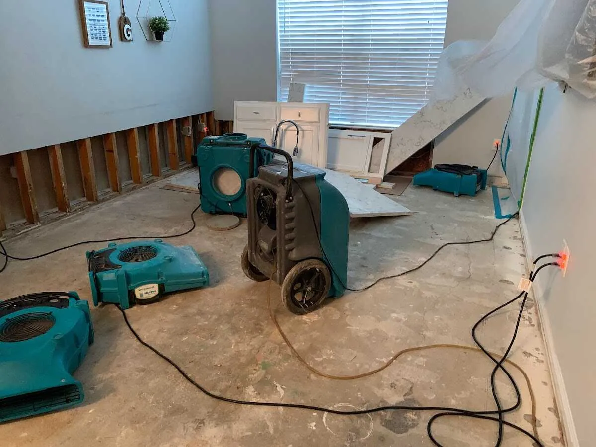 Dehumidifier in flood-cut room for Water Damage Restoration in Brecknock